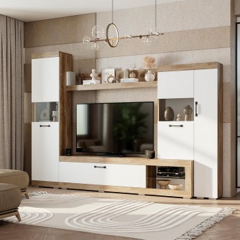 Гостиная "Тесла" ГС-01 Дуб каньон/белый (BTS)